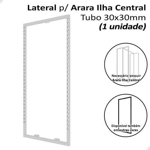 Lateral Para Arara Ilha Central Tubo 30x30mm Aço Loja 1 Uni Cor Branco
