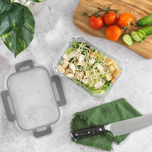 JoyJolt Recipientes de vidrio para almacenamiento de alimentos con tapas. Paquete de 5 recipientes de vidrio reutilizables de 35 onzas con un solo compartimiento hermético. Contenedores de almuerzo