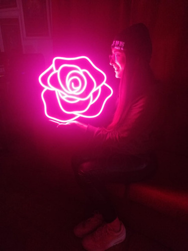 Cartel Flor Rosa En Neón Led / Flex / Decoración / Hogar