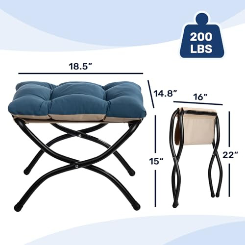Taburete Reposapiés Plegable Tapizado, 15 Alto, Estructura M