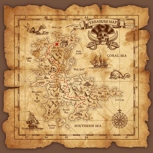 Cuadro 60x60cm Mapa Pirata Pirate Busqueda Del Tesoro M1
