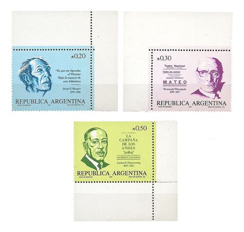 Argentina 1657/9  Gj 2363/5 Año 1987 Bordes De Hoja Mint