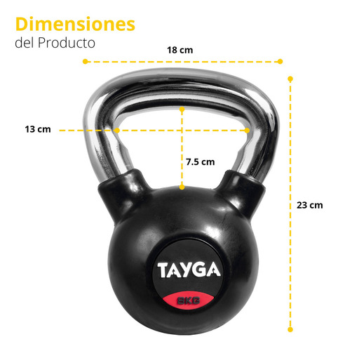 Pesa Rusa Cromada 8 Kg/17.6 Lb Kettlebell Crossfit Tayga Negro