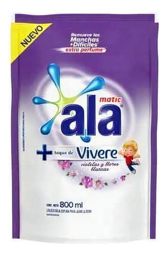 Jabón líquido Ala Matic Toque de Vivere Violetas y Flores Blancas floral repuesto 800 ml