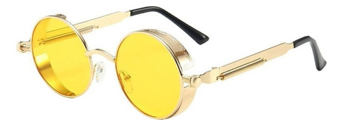 Óculos de sol Bulier Modas Steampunk, cor amarelo armação de aço, lente de policarbonato haste de aço