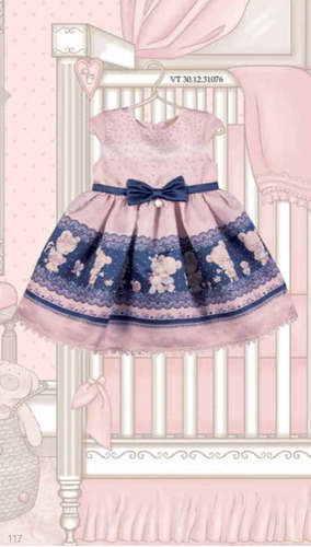 Vestido Petit Cherie Baby Em Cetim Saia Com Estampa De Ursos