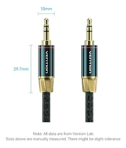 Cable De Audio Premium Vention - Auxiliar Jack 3.5 Mm Miniplug Hi-fi Lossless - 1.5 Metros - Verde Trenzado - Stereo Trs Plug A Plug - Celular Auto Estereo Pc Auriculares Tablet Manos Libres - Baygg
