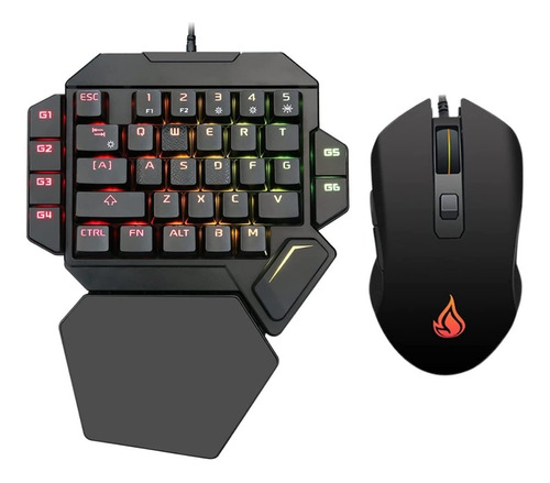 Combo Teclado Mecanico A Una Mano Con Mouse Rgb