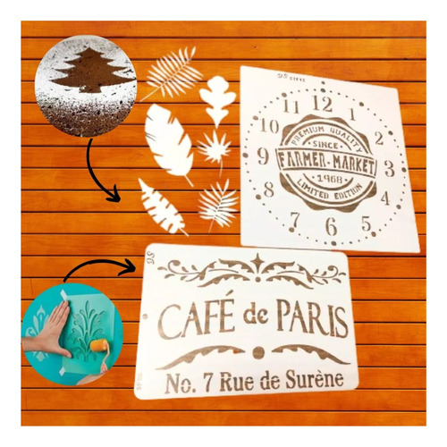 Stencil Reloj Cafe Paris Tortas Cookies Deco Stencil Matezz