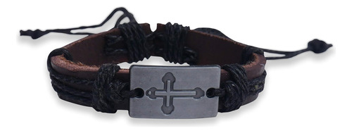 Pulsera De Cuero Negro Con Cruz Cristiana Ajustable  Aspecto