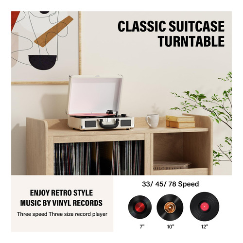 Leitor De Discussão Em Vinil Bluetooth De 3 Velocidades Com