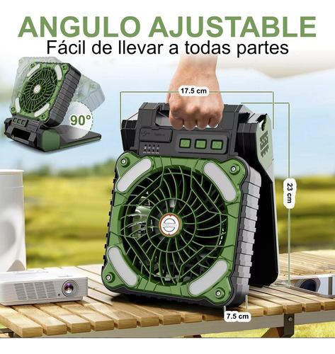 Ventilador Solar Portátil Con Luz Led Batería Recargable Usb Cantidad De Aspas 3 Estructura Verde Oscuro Aspas Negro Diámetro 14 Cm Frecuencia 4 Material De Las Aspas Plástico