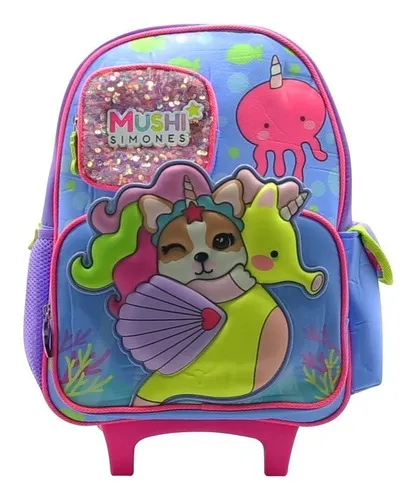 Mochila Con Carro Mushi Simones Con Monedero 40.6 Cm Color Violeta Diseño de la tela Liso