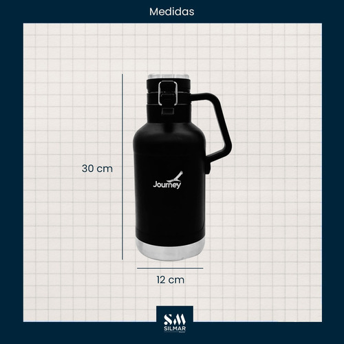 Imagen 4 de 8 de Growler Cerveza Termo Acero 1.9 Lts Bebidas Frías Calientes