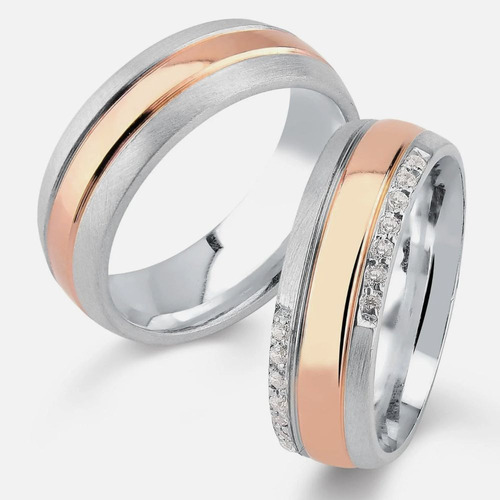 Par Alianças Ouro R 18k Bodas Abauladas 6mm 14 Moissanit 12g