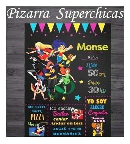 Kit Imprimible Pizarra Super Heroínas Con Textos Editables