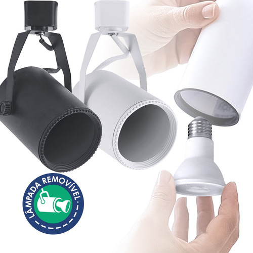 Kit Trilho 50cm + 3 Spots Par20/e27 Branco Troca Lâmpada