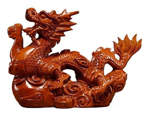 2 Estatuilla De Dragón Chino Tallada En Madera, Estilo A