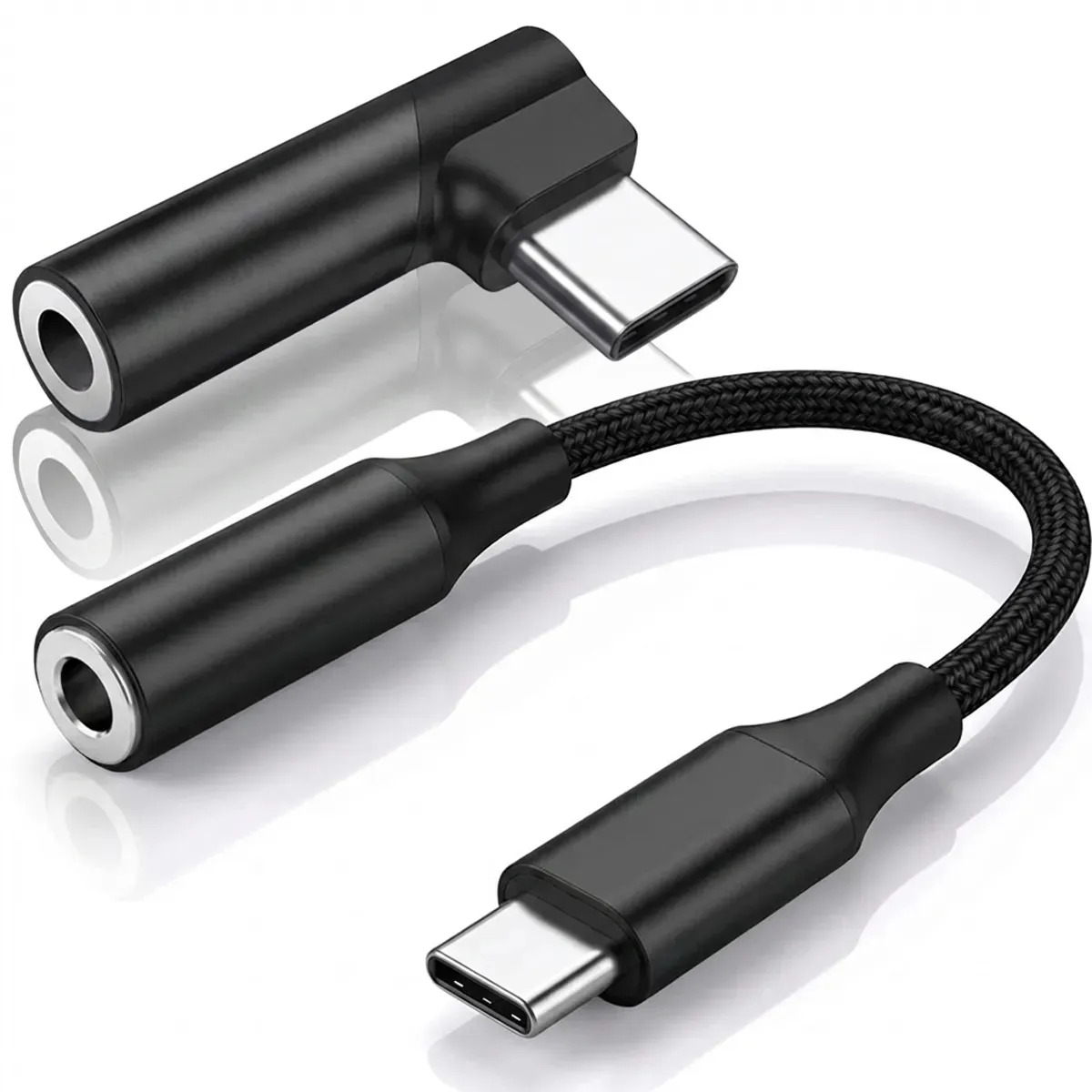 Imagen de Pack Adaptador USB-C a Jack 3.5mm para Audífonos, de Nylon y Cobre GOURUZI (2 Piezas)