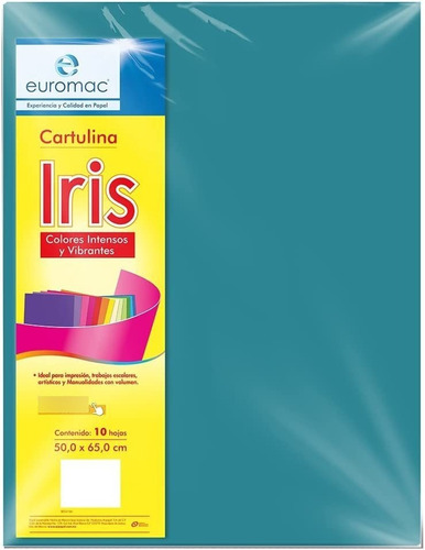 Cartulina Euromac Iris Ei0038 Azul Turquesa 50x65cm Paq C/10