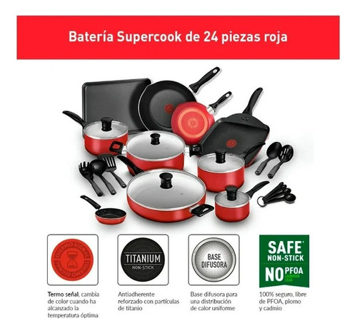 Batería De Cocina T-fal Supercook Titanium 24 Rojo B937sk84