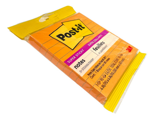 Notas Adhesivas 3m Post It Sticky 10cm Raya Naranja 90 Hojas