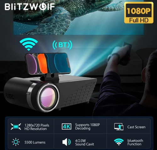 Projetor Blitzwolf Bw-vp8 5500 Lumens 4k Full Hd 1080p Wi-fi Cor Preto