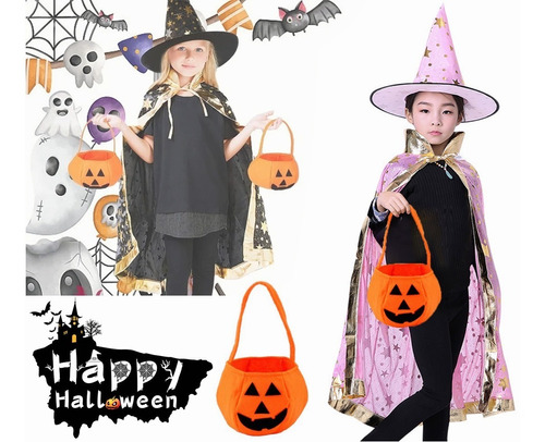 Disfraz Infantil Para Halloween, Capa Con Sombrero Y Bolsa