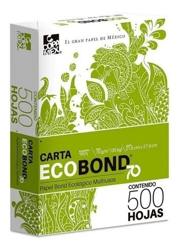 Papel Ecobond Tamaño Carta 5000 Hojas 95% Blancura 70grs Color Blanco