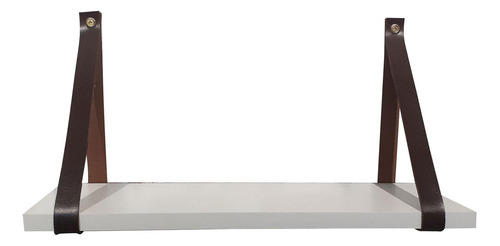 Prateleira Branca Em Mdf 60x15cm Com Alça Marrom