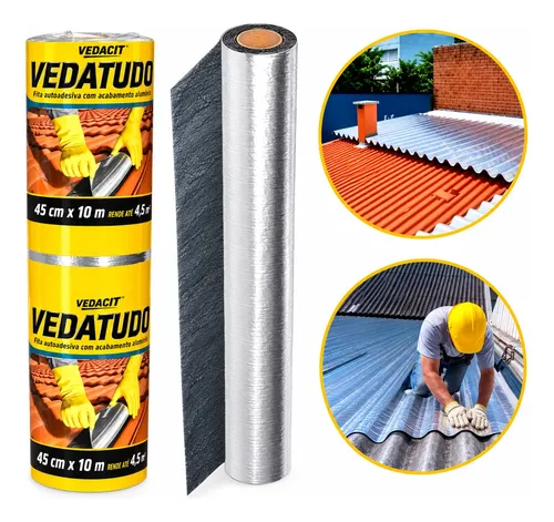 Manta Asfáltica Aluminizada Adesiva 45x10 Vedacit Prateado