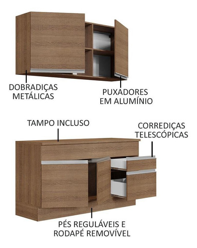 Cozinha Madesa Glamy 150001 Armário E Balcão (com Tampo) R Cor Rustic
