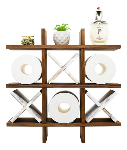 Tic Tac Toe - Soporte Para Papel Higiénico Rústico De Madera