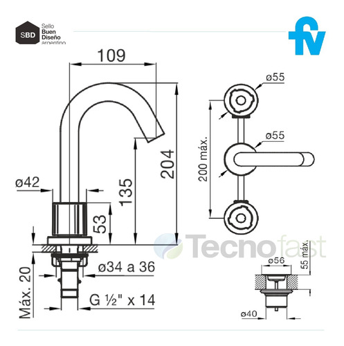 Griferia De Baño Fv Lavatorio Mesada Radal 207/c7 Cromado