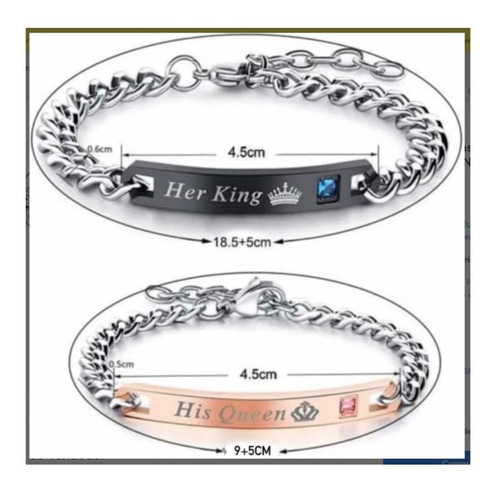 Imagem 3 de 3 de 2 Pulseiras Casal Her & King His Queen Namorados Amor