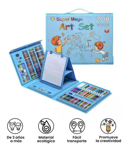 Imagen 2 de 9 de Set De Arte - Kit Dibujo 208 Piezas Para Niños
