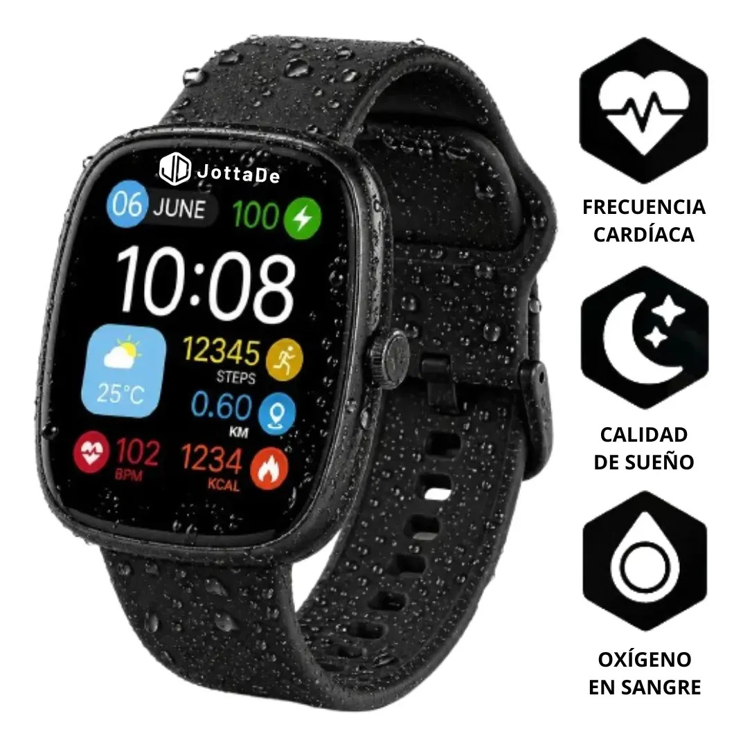 Smartwatch Jd Cairo Pantalla 1.83 Cuadrado Llamadas Bluetooth Presión Arterial Control De Musica Reloj Inteligente Color Negro