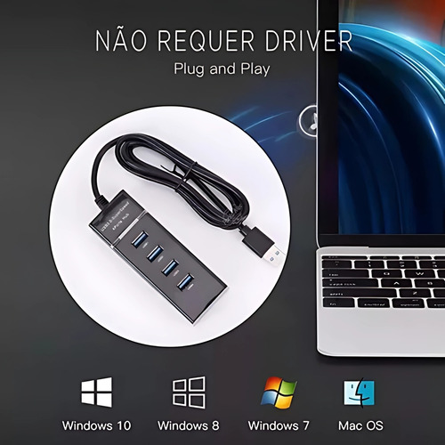 Extensor Hub 4 Portas Cabo Usb 3.0 High Speed Hd Pen Drive