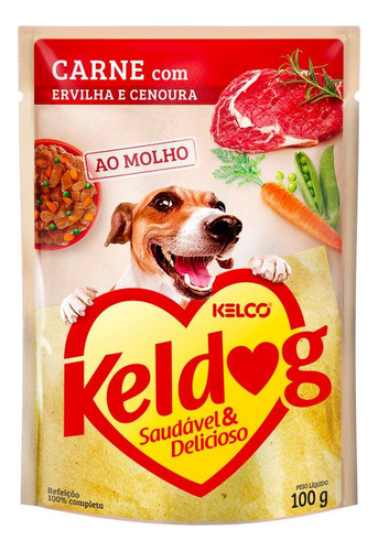 Ração Sachê Carne, Ervilha E Cenoura Keldog 100g