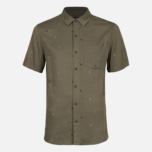 Camisa Hombre Camp Short Sleeve Shirt Print Verde Militar Li