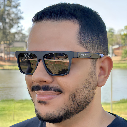 Óculos De Sol Masculino Polarizado Tr90 Resistente Haste Preto Lente Preto