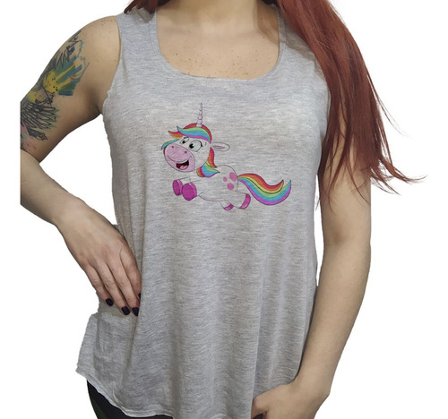 Musculosa Acampanada Unicornio Saltando Feliz M3