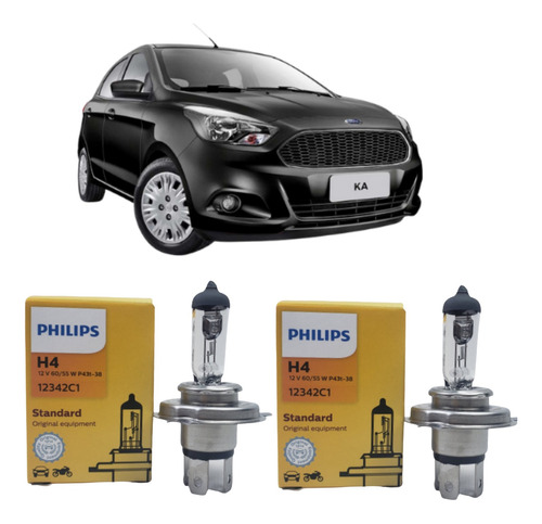 Kit De Lampada Farol Alto E Baixo Novo Ford Ka H4 Philips