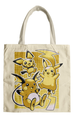 Bolsa Morral Tela Tote Bag  Pikachu Raichu Pichu Anime Manga