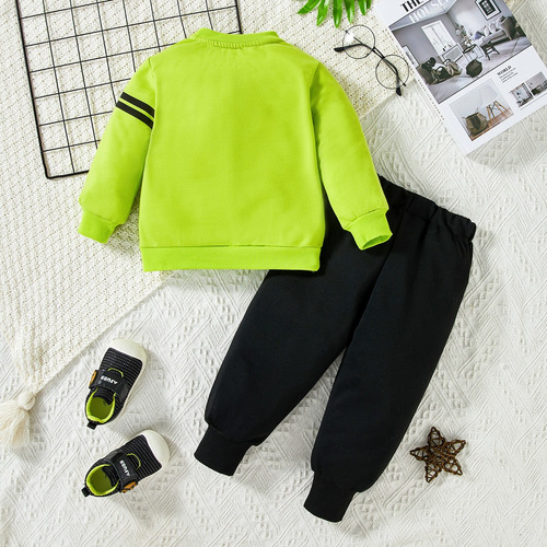 Conjunto Niño 9m-6a: Sudadera Estampada Y Pantalón Casual Verde Limón 3-4 A