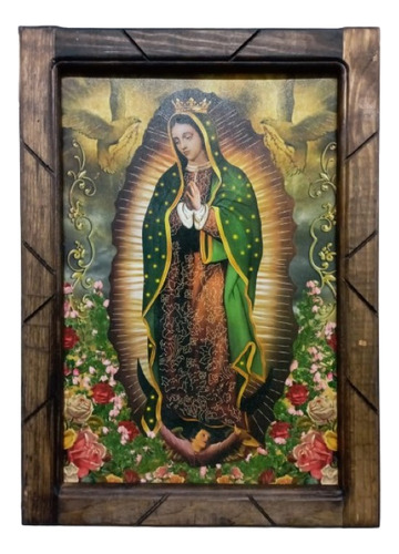 Cuadro De Virgen De Guadalupe Con Fondo Verde Con Flores
