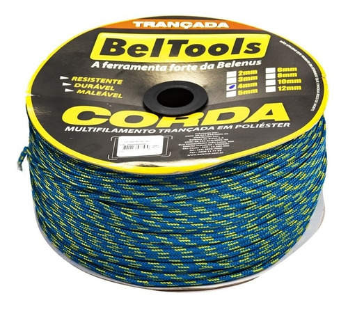 Corda Seda 4mm Carretel Com 5 Kg Azul/amarelo Beltools