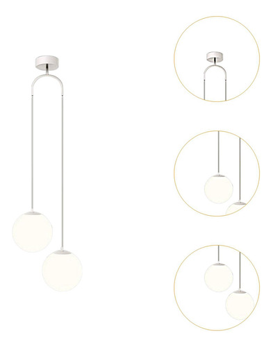 Lámpara Colgante De Techo Con Doble Globo, Pantalla Blanco