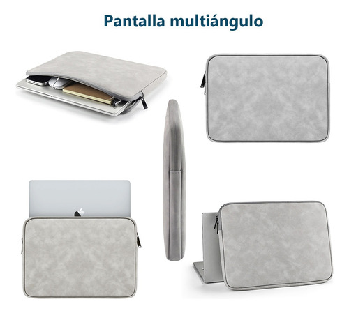Funda Protectora Laptop Impermeable Alta Calidad Pu Piel Gris Oscuro 14 Pulgadas