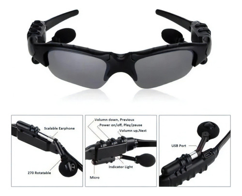Gafas De Sol Lentes Con Audio Bluetooth 5.0 Auriculares Color de la varilla Negro Color del armazón Negro